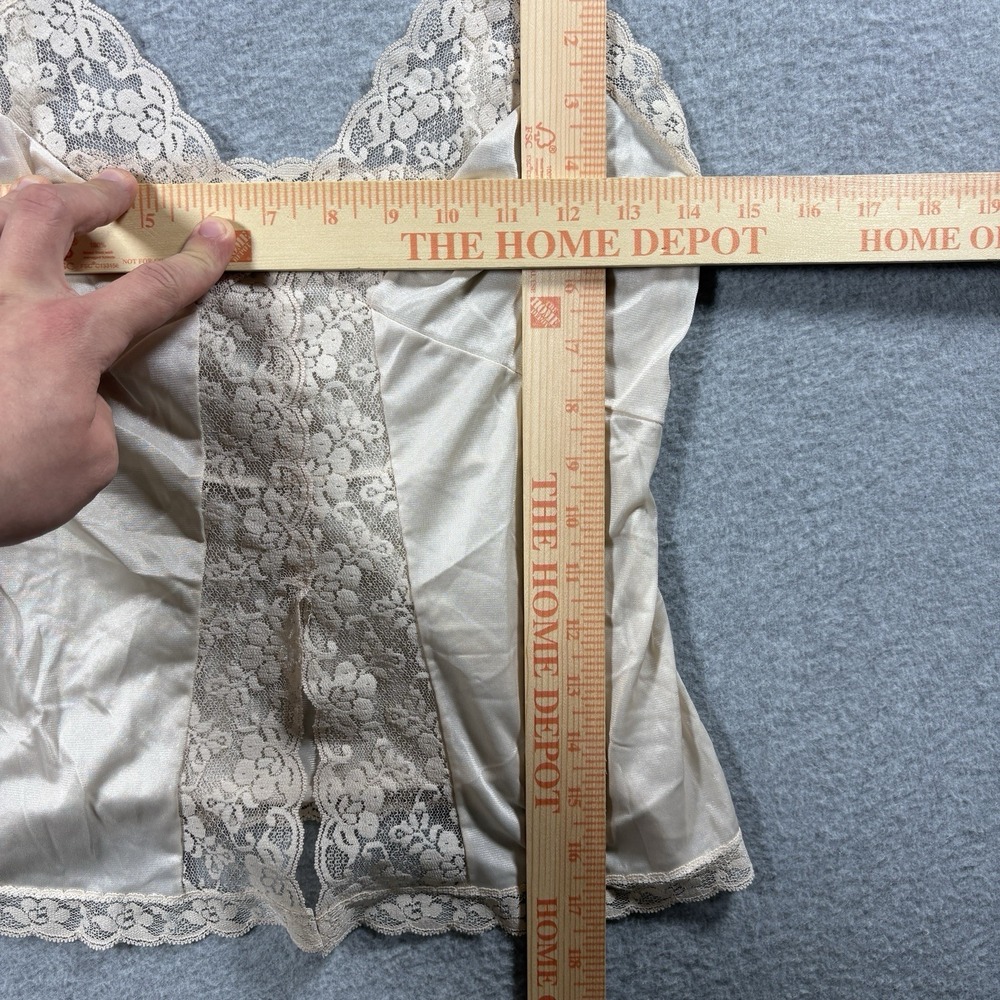 Vtg 80s 90s Lace Trim Camisole Top Champagne Beige Silky Satin Lingerie Cami S - Picture 4 of 4